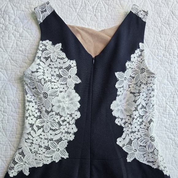 Lauren Ralph Lauren White Navy Lace Overlay Sleeveless Crepe Dress Size 4 - Picture 10 of 14